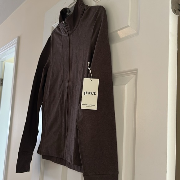 Pact Women’s Organic Cotton Chocolate Heather Purefit Slim Zip Up (M) BNWT - Picture 2 of 11